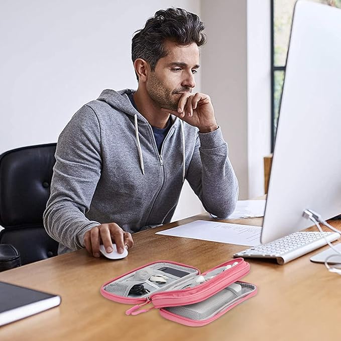 Skycase Electronic Organizer Travel Case - Waterproof Travel Cord Pouches for Organization, Cable Organizer, All-in-One Double Layers Storage Bag for Accessories, Charger, Cable, Pink