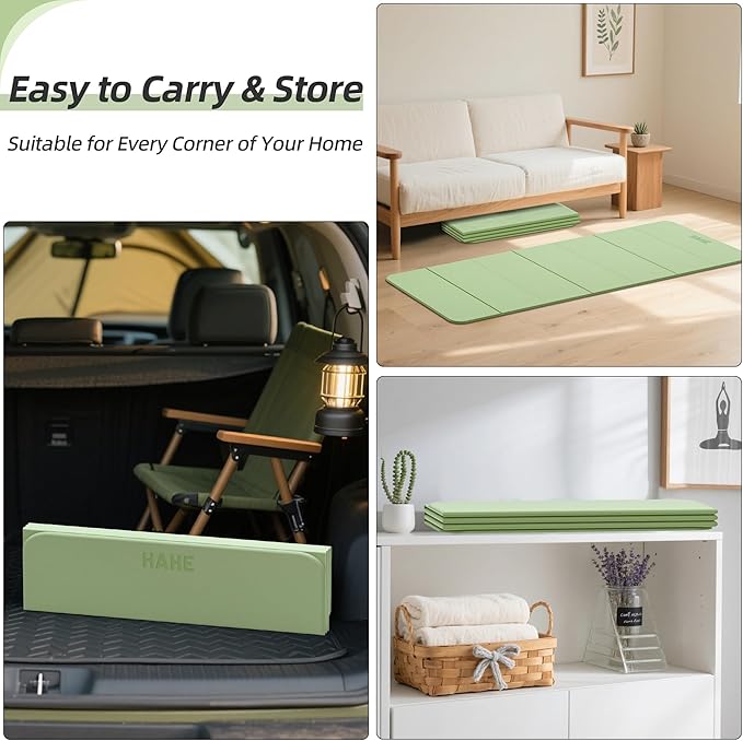 Foldable Yoga Mat, 74"Lx32"Wx1/3"Thick, Folding Exercise Mat, Non-slip Wide Pilates Mats for Home Workout/Travel, Portable Yoga Mat Thick for Yoga/Pilates/Camping/Floor Exercises