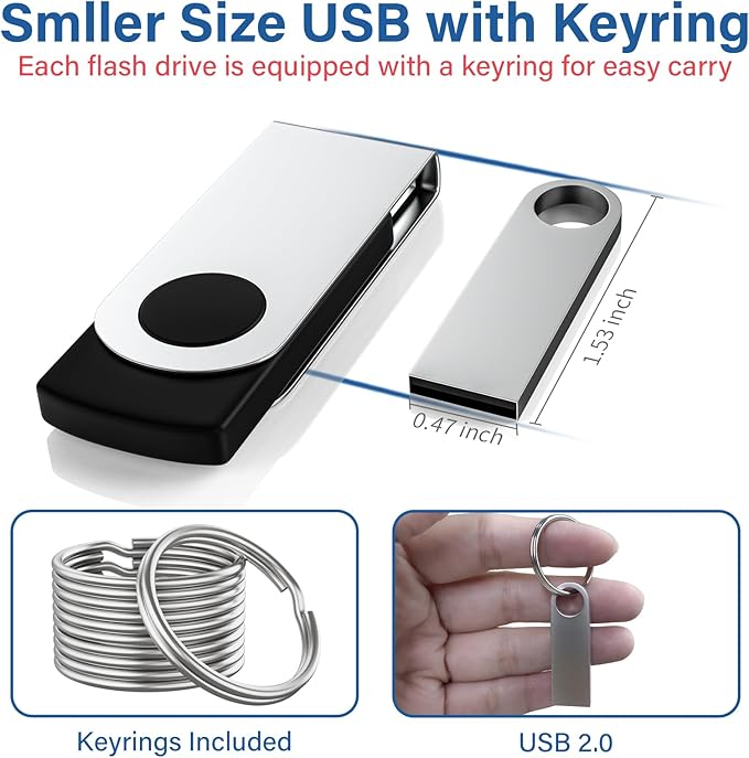 5 Pack 1GB USB Flash Drive with Keychains, Wooolken Sleek Metal USB 2.0 Thumb Drives Memory Stick for PC Laptop Computer