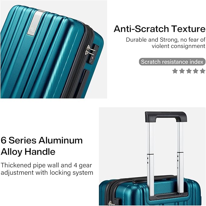 Hanke Expandable Hardshell Luggage Sets 3 piece Carry On Luggage with Wheels Suitcases Lightweight Checked Tsa Luggage Rolling Large Suitcase Travel Luggage Bag Woman Men 20/24/29 Inch(Caribbean Blue)