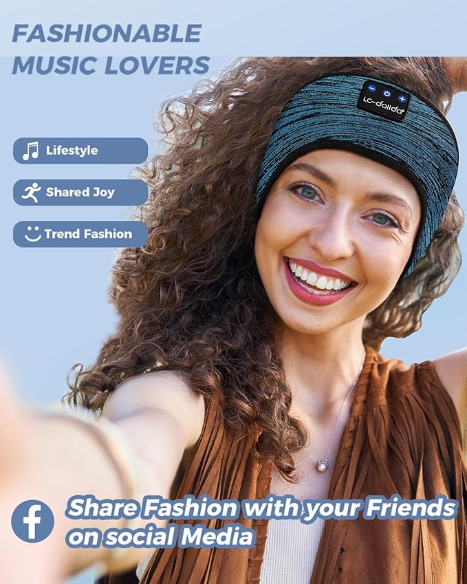 LC-dolida Boho Sleep Headphones Headband, Over Ear Bluetooth Headphones Wireless Womens Headbands, Wireless Earphones Sweat Resistant Band Music Sleeping Eye Mask Earbuds for Sports Unique Gifts