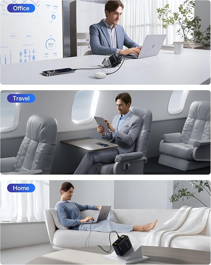 Baseus Picogo 100W USB C Charger, 3-Port Multi-Device Fast Charging Laptop Charger with Smart Display & Touch Control, GaN Power Adapter for MacBook Pro, iPhone 17/16, Pixel, Steam Deck, ROG Ally