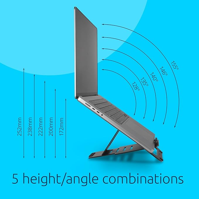 Kensington Adjustable Aluminum Laptop Stand for Desk, Ultra-Slim Lightweight Foldable Portable Notebook Holder, Anti-Slip Silicone Tablet Mount for 10"-17" Laptops and Tablets, Black K50428WW