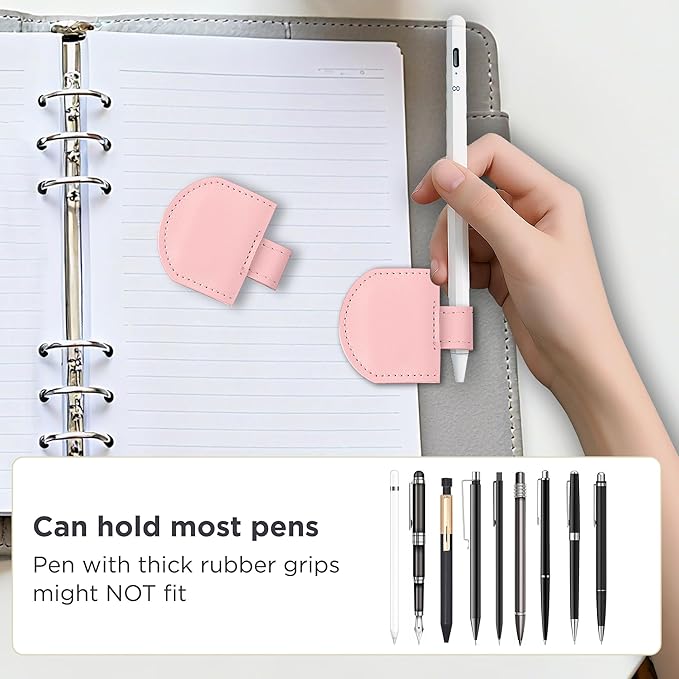 Magnetic Pen Loop Holder, Pencil Holder for Notebooks, Journals, Calendars, PU Leather 3 Pack