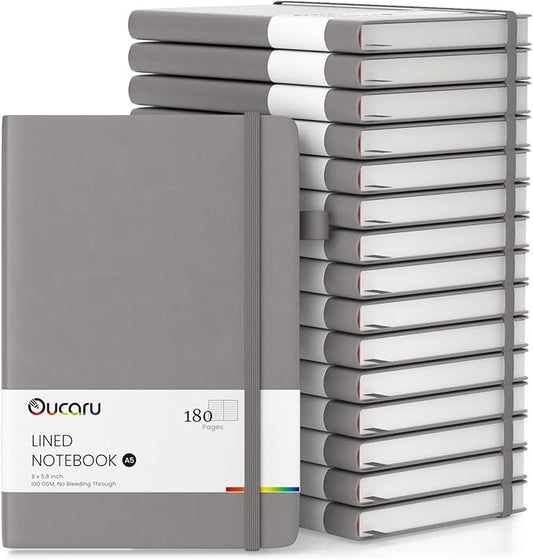 Oucaru Lined Journal Notebook, 16 Pack, 180 Pages, A5 Journals for Writing, 100 GSM Thick Paper, Small Notebooks Daily Journal for Women Men Work, Business, School, Travel Supplies