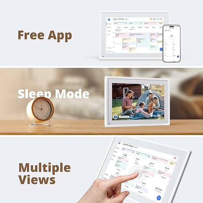 Dragon Touch 10.1 inch Digital Calendar Chore Chart – Interactive Touchscreen, Smart Family Planner, Hearth Display Desk Digital Calendar Seamless Scheduling white