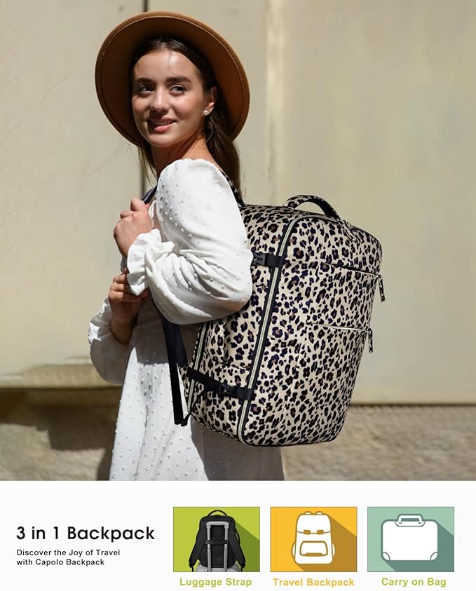 Capolo Travel Backpack for Women Men Waterproof Laptop Backpack Airlines Approved Carry On Backpack Bag Computer Bags for Business, Work, Traveling Fits 15.6 Inch Laptop(Leopard)