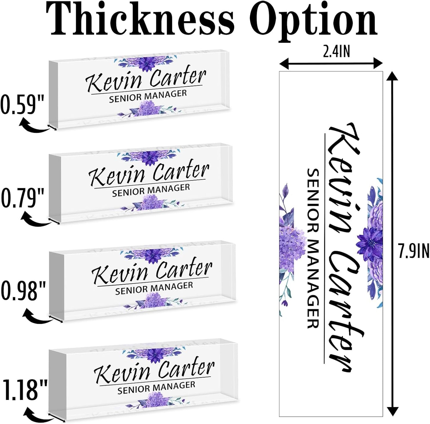 Name Plate for Desk Personalized, Acrylic Desk Decorations, Employee Appreciation Gifts, Custom Office Gifts for Coworkers, Boss, Teacher, Nurse (Purple Flowers)