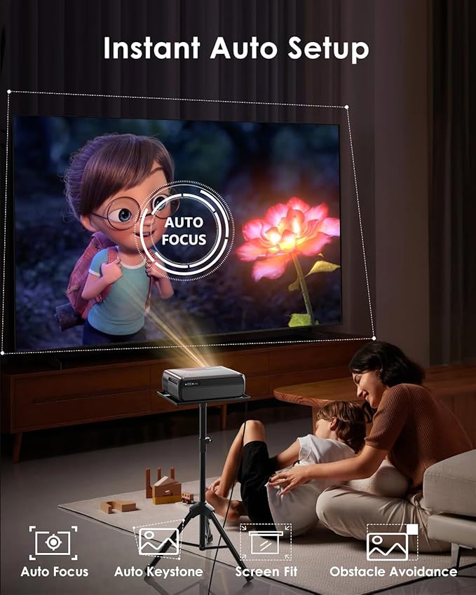 Portable Smart Projector Netflix Officially,AI Auto Focus&Keystone,1200ANSI 4K Support,WiFi6+2.4/5G WiFi,Two-way Bluetooth,Dolby Audio,HDR10,Android TV 11.0,Google Assistant,Home Theater Outdoor Movie