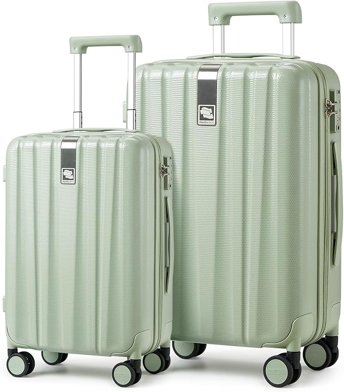 Hanke Luggage Sets 2 piece Carry On Luggage with Wheels PC Hard Shell Suitcases Lightweight Checked Travel Luggage Large Travel Suitcase Woman Men 20/29 Inch(Bamboo Green)