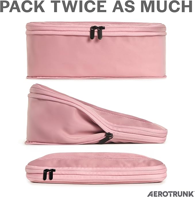 Compression Packing Cubes for Travel - Luggage Organizer Bags - Double Zipper Packing Cubes for Suitcases (4-Pack, Rose)