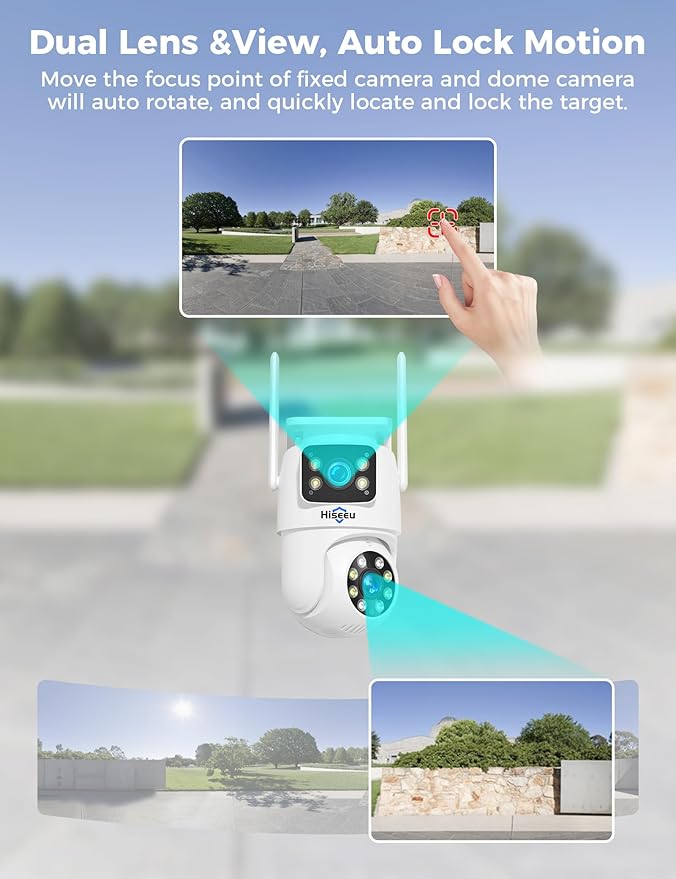 Hiseeu 2Pack Wireless Security Camera, 5G/2.4G WiFi, Dual Lens PTZ Camera Outdoor, Motion Tracking, Color Night Version, No-Monthly Fees, Power Cord, Works with Wireless Camera System/Alexa