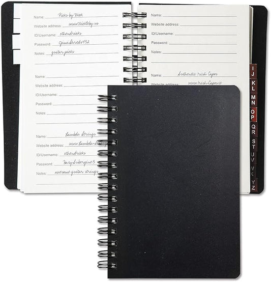 Current Black Password & PIN Keeper Book, 65 Pages, 4.5” x 5 ¾” Size Spiral Bound, Alphabetical Tabs, Plastic Cover Internet Organizer for Offline Website, Login, & Username Storage
