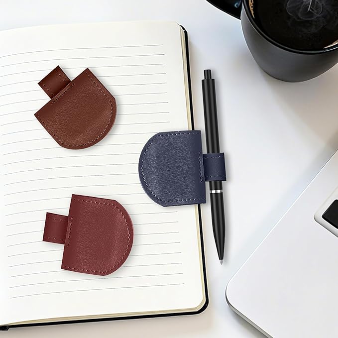 Magnetic Pen Loop Holder, Pencil Holder for Notebooks, Journals, Calendars, PU Leather 3 Pack
