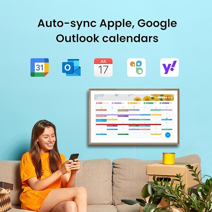 ApoloSign 21.5-inch Digital Calendar: Dual Mode Calendar with Google Play & Multi-calendar Sync, Electronic Planner & Chore Chart, Smart Touchscreen, Interactive Display for Family Schedules (Teak, 21.5")