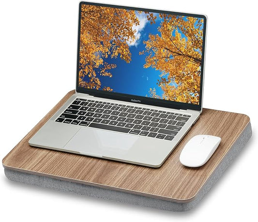 Lap Desk with Pillow Cushion, Portable Laptop Bed Desk, Fits up to 15.6 inch Laptop, Lap Stand for Bed & Couch & Carpet, Book Tablet/Drawing Board - Dark Brown Wood