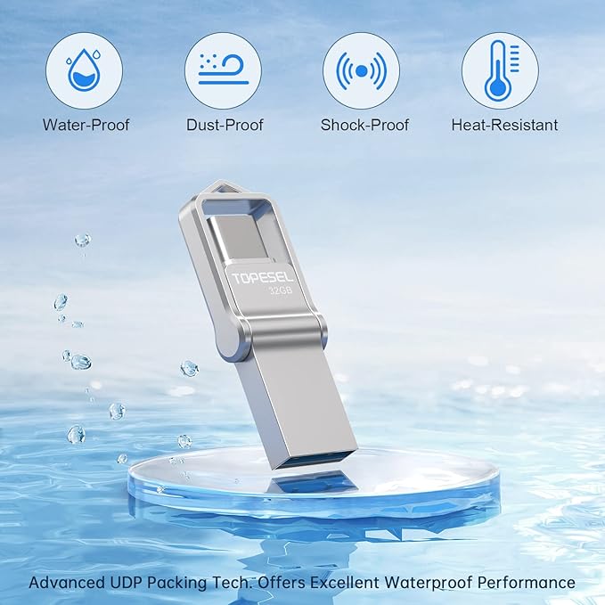 TOPESEL 32GB USB-C Flash Drive - Waterproof Type-C & USB-A Thumb Drive for Computer, Mac, Smartphone & Tablet