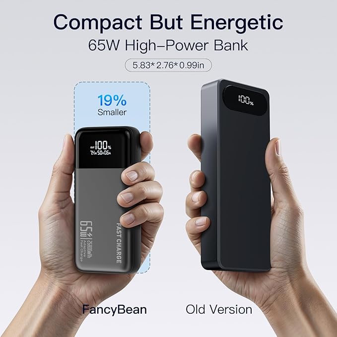 2025 Laptop Portable Charger Power Bank, 26800mAh 65W Compact USB C Laptop Power Bank, PD QC Fast Charging 3-Output Battery Pack for MacBook iPad Tablet Steam Deck iPhone 17 16 15 14 Samsung S24