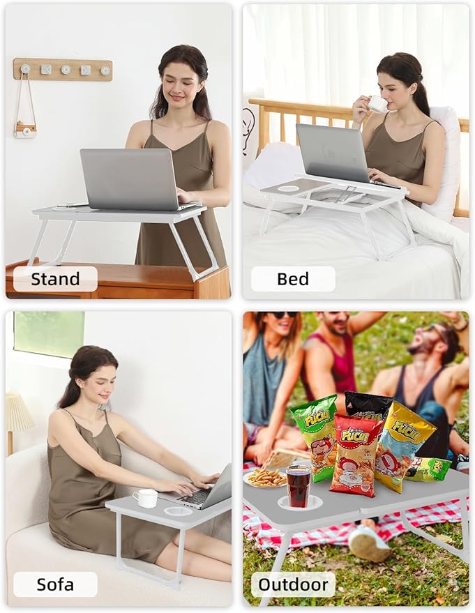 Lap Desk for Couch/Sofa/Floor, 5-Angle Adjustable Bed Desk with Foldable Legs &Cup Holder, Light Weight Bed Tray Table for Writing/Eating/Reading, Portable Laptop Stand for Adults, Kids