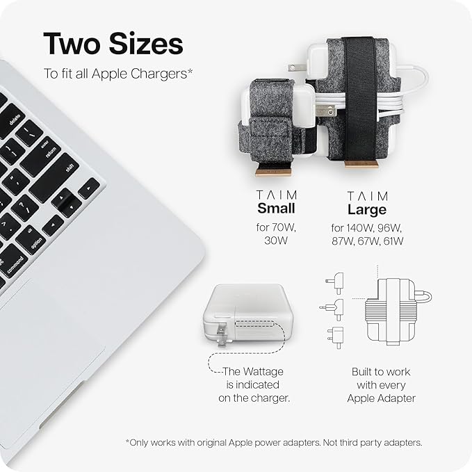 TAIM - Premium Charging Cable Organizer Case | Compact Travel Cord Management Accessories for Apple MacBook Pro, & MacBook Air | Works with Apple USB-C & MagSafe Power Adapters | Size: Large