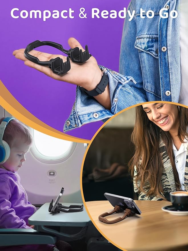 Stocking Stuffers for Teen Boys Girls Gifts Cell Phone Stand Upgrade Adjustable Rock on Lazy Phone Stand for Desk Cool Funny Gadget Gifts for Christmas Adult Men Women Wife 2 Pack (Black&Brown, 2)