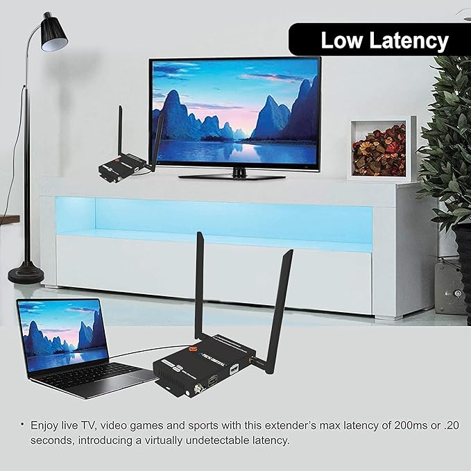 J-Tech Digital Wireless HDMI Extender 1080p up to 660 ft Extension, Transmitter & Receiver Kit Selectable Frequencies to Limit Interference, IR Remote Control (up to 4 Sets)