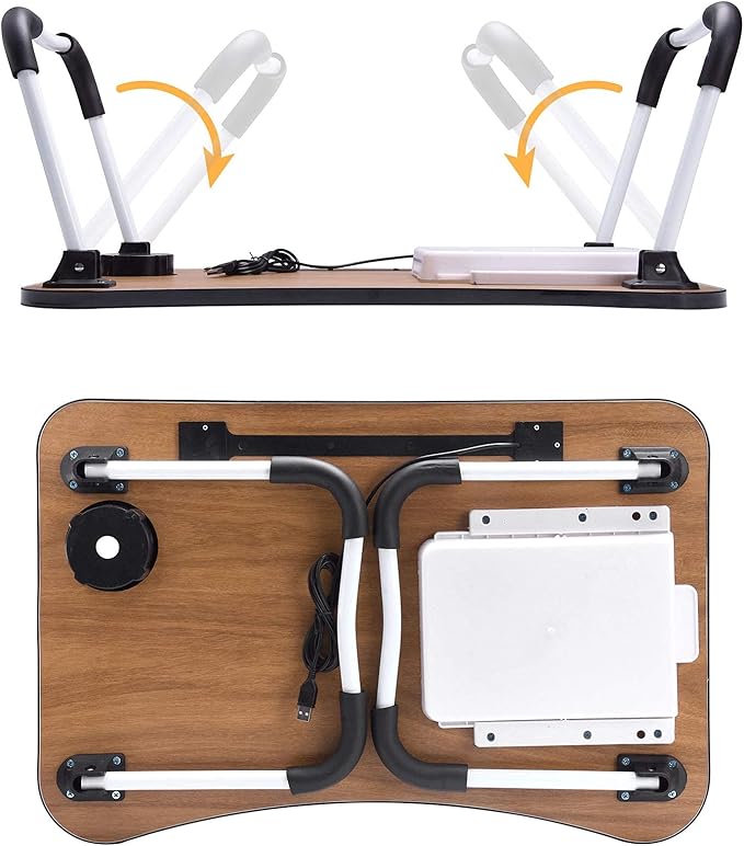 Slendor Lap Desk with Tablet Slot, Foldable Laptop Table with Storage Drawer for Bed，Portable Bed Desk for Laptop, Computer Tray with Cup Holder Notebook Stand Reading Holder for Couch Floor, Black