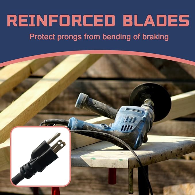 8 Ft Outdoor Extension Cord - 12/3 SJTW Heavy Duty Black Extension Cable with 3 Prong Grounded Plug - Power Cord for Lawn, Garden, Appliances