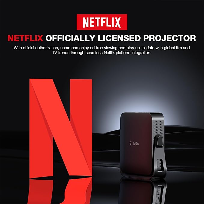 【Netflix-Licensed Projector & Native 1080P】Thinnest 2.24" Smart Mini Projector with WiFi and Bluetooth, Auto Focus & Keystone Portable Outdoor Projector, VOPLLS 4K Support Home Movie Projector