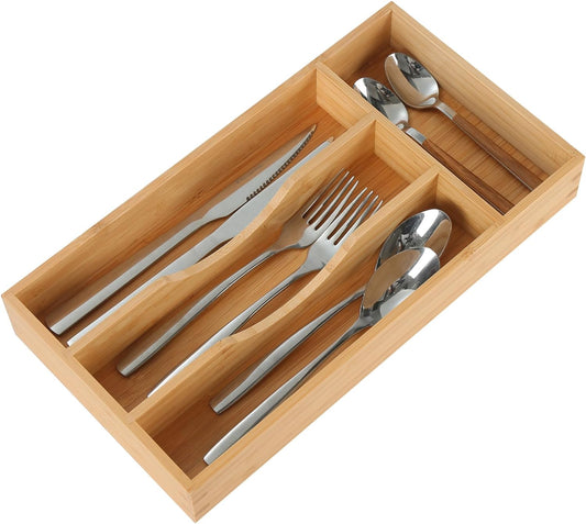 Bamboo Kitchen Drawer Organizer, 7 Inch Silverware Utensil Holder for Small Drawer, Wood Silverware Organizer for Cutlery