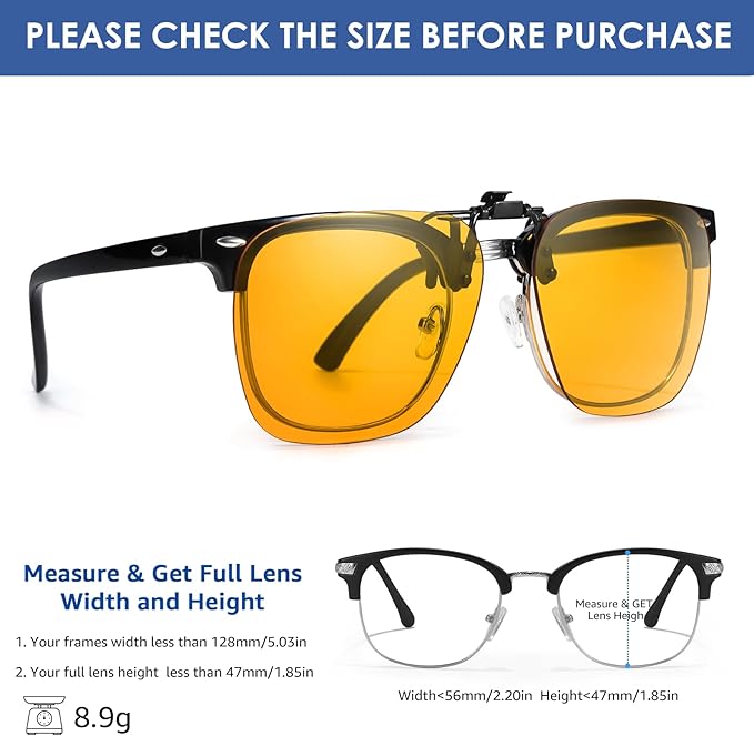 2 Pack Clip On Blue Light Glasses for Women Men, Fit Over Prescription Eyewear Reduce Computer Eye Strain