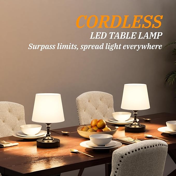 Kakanuo Mini Cordless Table Lamp Black - 1 Pack 4000mAH Battery Operated Lamp for Decor, 3000K Stepless Dimming Touch Control Rechargeable Lamp for Bedroom, Dining Table, Counter, Living Room