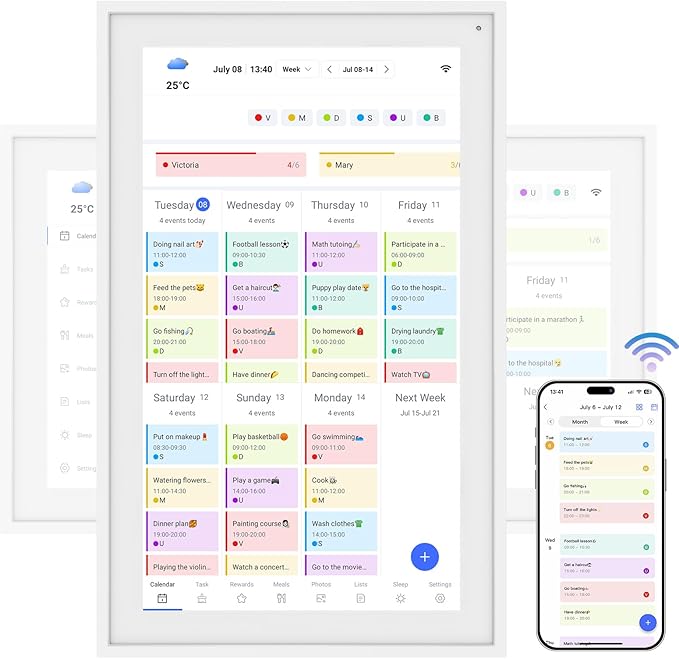 15.6'' Digital Calendar Chore Chart, Wall Touchscreen Smart Electronic Calendar for Interactive Family Schedules, Meal Planner, to Do List, Achievement Rewards Two-Way Sync w/Stand Wall Mount