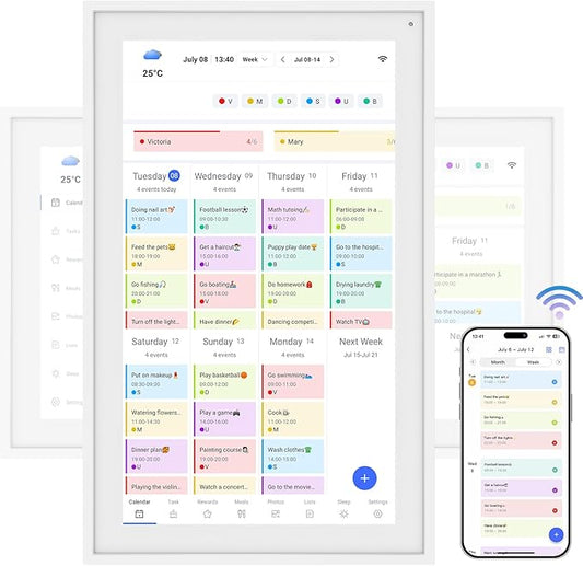 15.6'' Digital Calendar Chore Chart, Wall Touchscreen Smart Electronic Calendar for Interactive Family Schedules, Meal Planner, to Do List, Achievement Rewards Two-Way Sync w/Stand Wall Mount