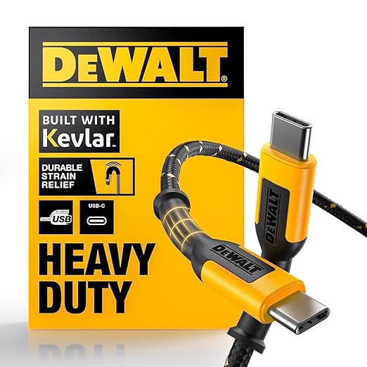 DEWALT Heavy Duty USB C Cable, Jobsite 60 Watt USB C Cable, High Speed Type-C to Type-C, Fast Charge PD USBC Fast Charging Cord for iPhone 17/16/15 Plus Pro Max MacBook iPad Samsung Galaxy, 10 ft