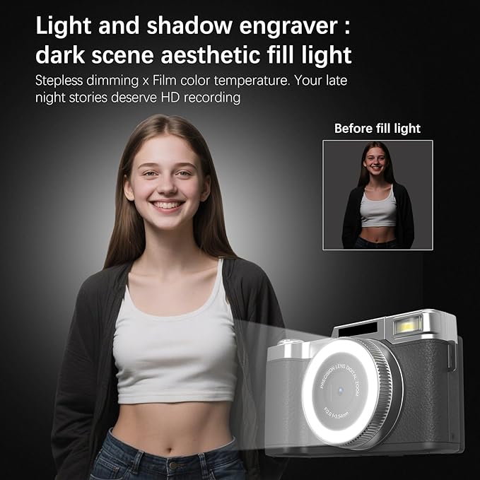 4K Digital Camera for Photography, 48MP Vlogging Camera for YouTube 2.8" 180° Flip Screen 18X Digital Zoom Compact Travel Cameras with 64GB SD Card & Card Reader,Mini Tripod,2 Batteries