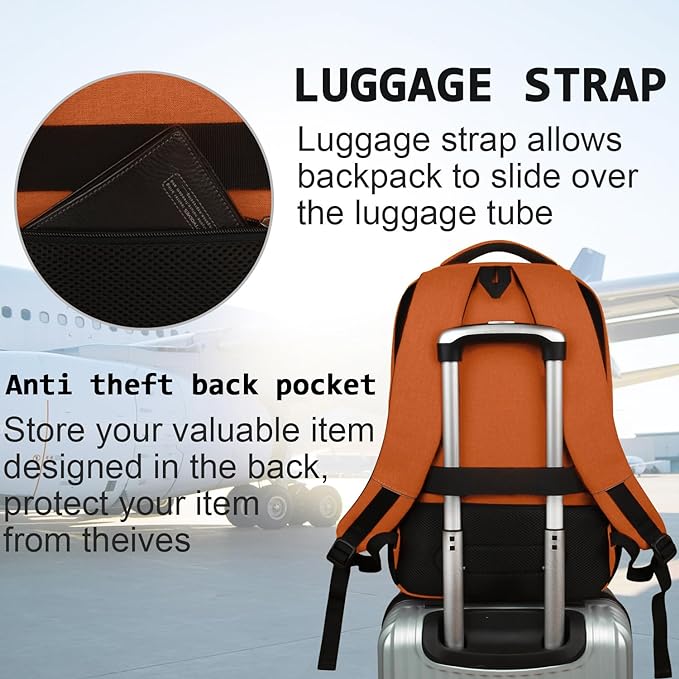 Laptop Backpack,Business Travel Anti Theft Slim Durable Laptops Backpack with USB Charging Port,Water Resistant College Computer Bag for Women & Men Fits 15.6 Inch Laptop and Notebook-Orange