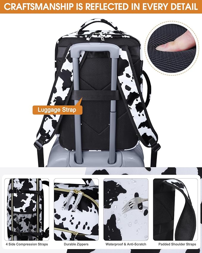 Capolo Travel Backpack for Women Men Waterproof Laptop Backpack Airlines Approved Carry On Backpack Bag Computer Bag for Business, Work, Traveling Fits 17 Inch Laptop(Cow Print)