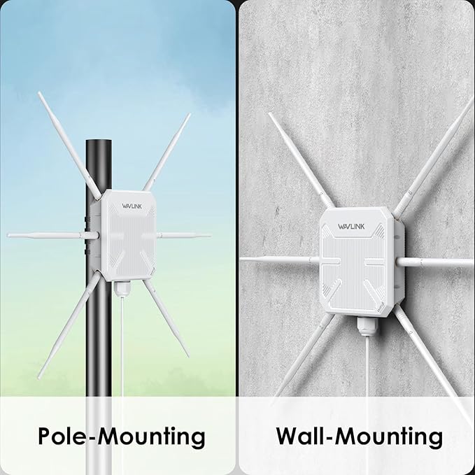 2025 AX3000 Outdoor WiFi 6 Extender, WAVLINK Long-Range WiFi Repeater/Access Point with Dual Band/PoE/IP67 Waterproof/6 x 7dBi Antennas, Supports Up to 256 Devices for Garage, Yard, RV,Farm