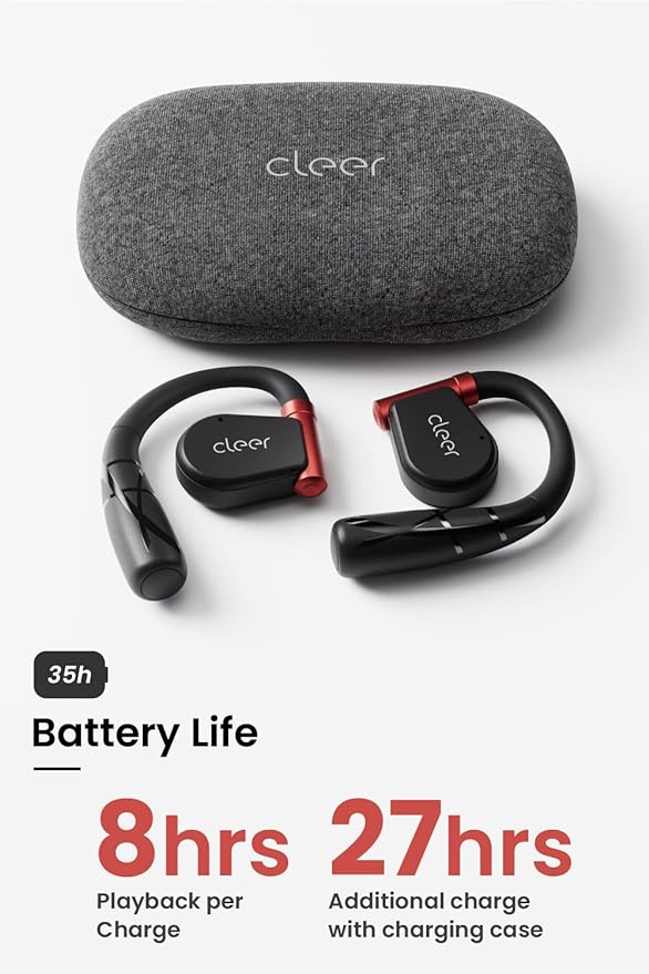 Cleer ARC II Sport Open Ear Headphones, True Wireless Ear Buds with Dual Mic, Sweat Resistant, Multi-Point Connect, 35 Hrs Playtime, Secure Fit, Bluetooth 5.3 Earbuds with Ear Hooks, Preset EQ, Black