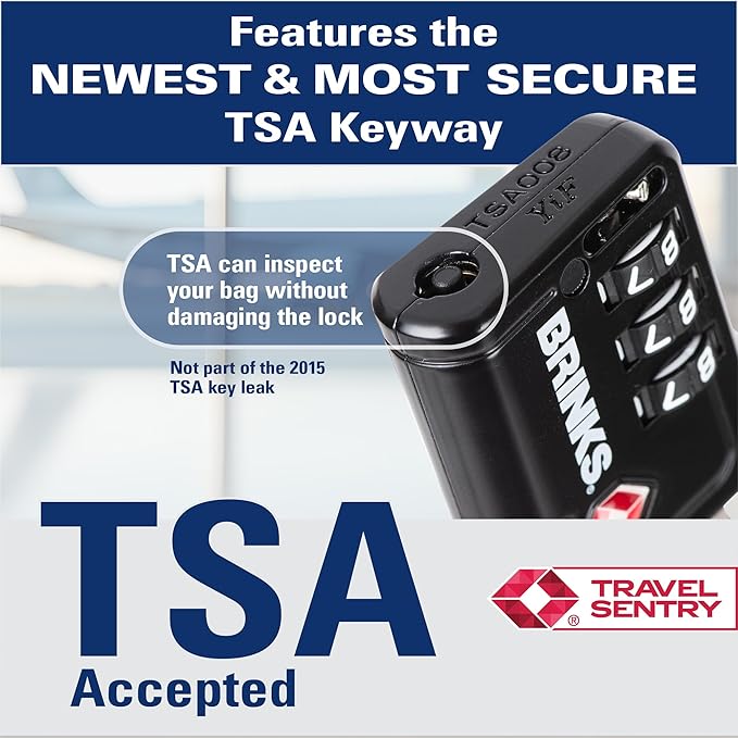Brinks TSA Accepted Indicator Luggage Lock, Black - Resettable 3-Dial Combination, 2.5 inch Long Cable Shackle, New More Secure TSA008 Key, 2 Pack