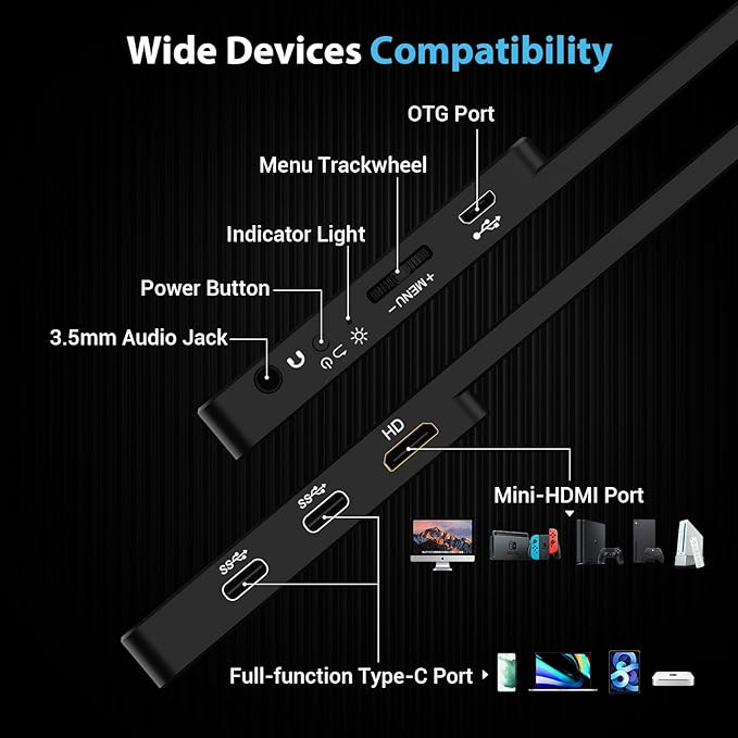 HotYeah Portable Monitor 4K, 15.6'' 3840x2160 UHD USB-C HDMI Laptop Monitor, 100% Adobe RGB HDR FreeSync External Computer Display, Travel 2nd Screen with Speakers & Smart Cover & VESA