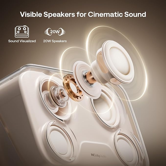 Aurzen BOOM mini Google TV 4K Supported Smart Projector with WiFi and Bluetooth, Outdoor & Home Movie Projector with 20W Speakers DoIby Audio, Real-Time Focus & Keystone, 500 ANSI Lumens, Off-white