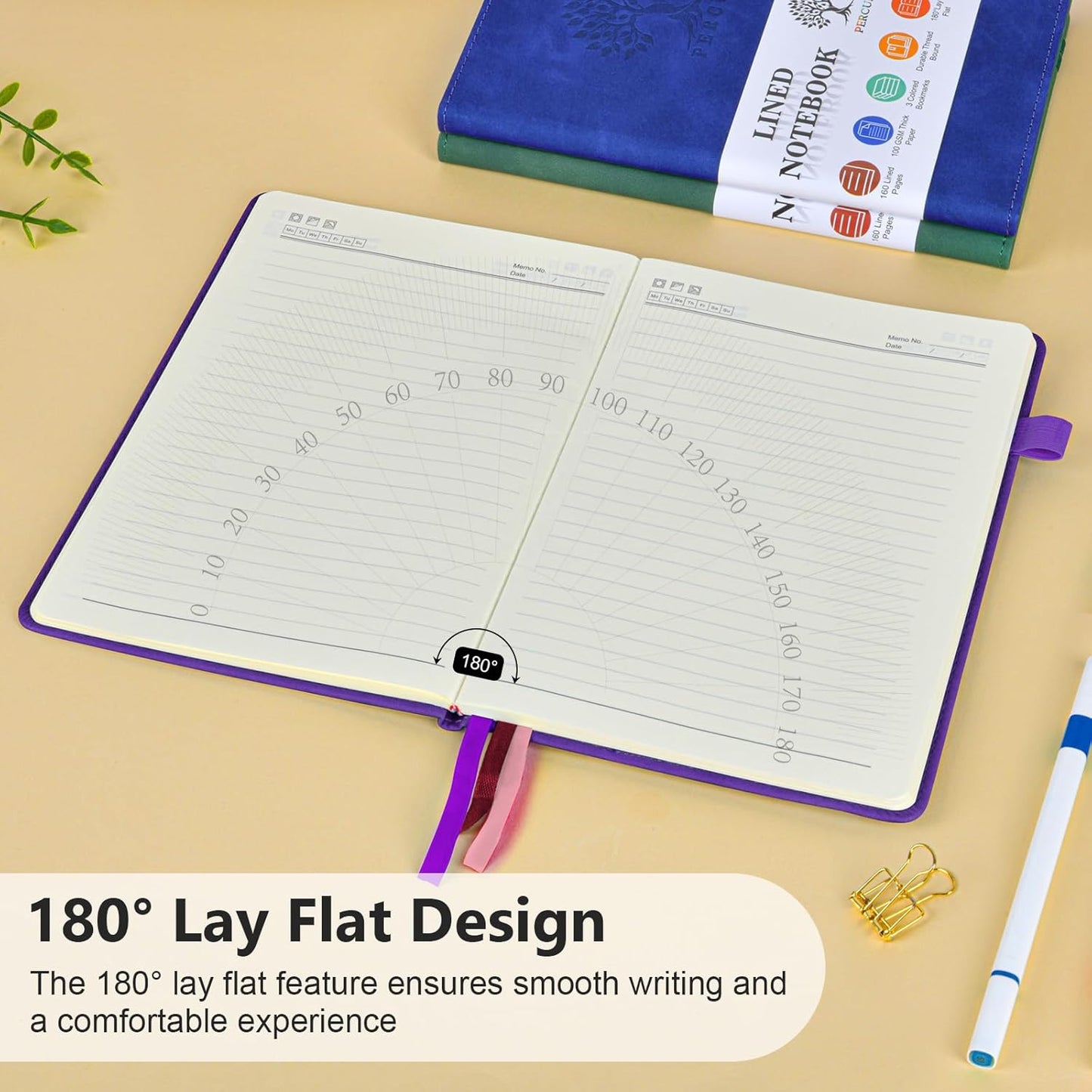 PERCUN Lined Journal Notebook for Men & Women, 160 Pages College Ruled Journal for Writing, A5 Hardcover Leather Notebooks for Work, School, Business, Travel, Daily Diary 5.9" x 8.5" - Purple