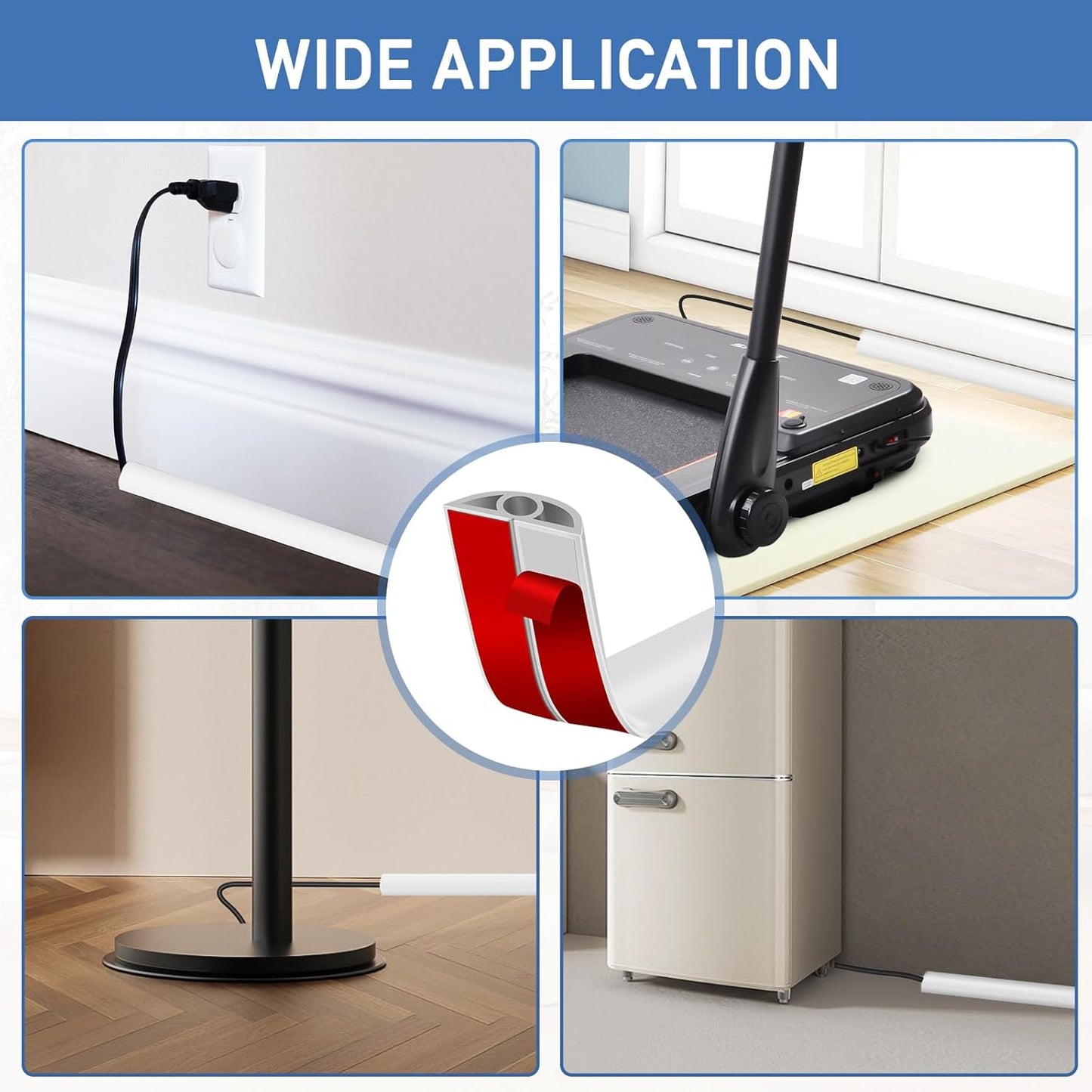 Floor Cord Cover Self Adhesive Cord Hider Floor Extension Cord Covers for Floor Power Cord Protector Cable Management Prevent Cable Trips Cable Cavity 0.32" W x 0.32" H (White, 20Ft)