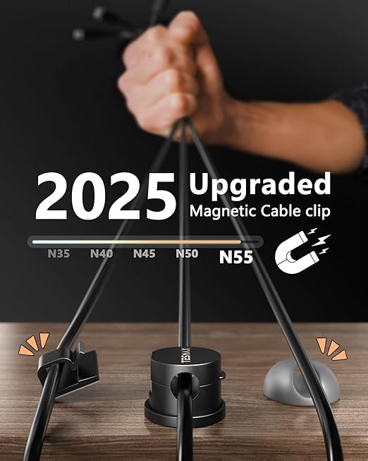 Magnetic Cable Clips 360° Rotation Cord Holder, 6Pack Cord Organizer 1s Lock Cable Smooth Adjustable Desk Organizers and Accessories, Adhesive Cord Clips for Nightstand,Phone,Wall,Car,Home Office