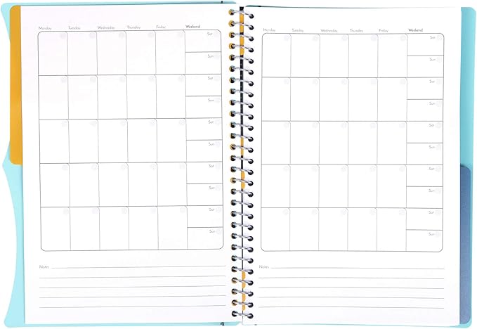 Mintra Office Durable PREMIUM Spiral Notebook, ((Teal, 2 Subject (6in x 9.5in)), Wire, Fabric Covered Coils, No Snags, Removable Adjustable Pocket Dividers, Ruler, Organization, Customizable
