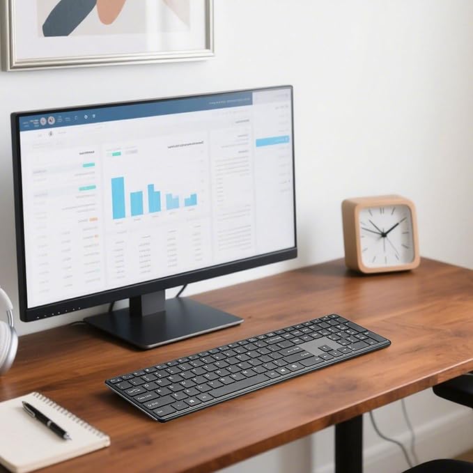 K925 Wireless Bluetooth Keyboard Multi-Device Full Size Wireless Keyboard with Number Pad,Multimedia Keyboard Quiet Typing for Windows/PC/Laptop/Phone