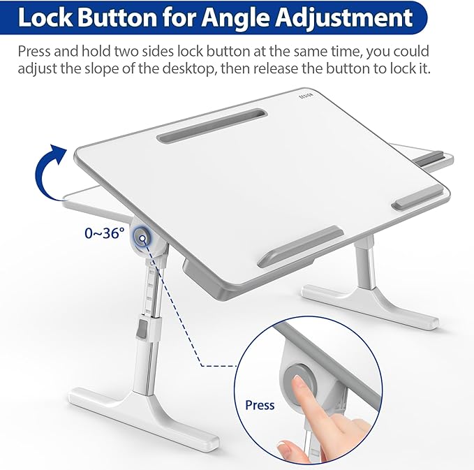 Besign LT05 Adjustable Laptop Table, Lap Desk, Portable Standing Bed Desk, Foldable Sofa Breakfast Tray, Notebook Computer Stand for Reading and Writing, Medium Size, White