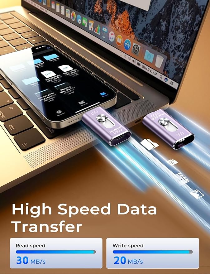 256GB Photo Stick for iPhone Flash Drive, Memory Stick Phone Storage for Photos and Videos Files Backup, Compatible with iPhone iPad Android PC, Plug & Play, No App Required (Purple)